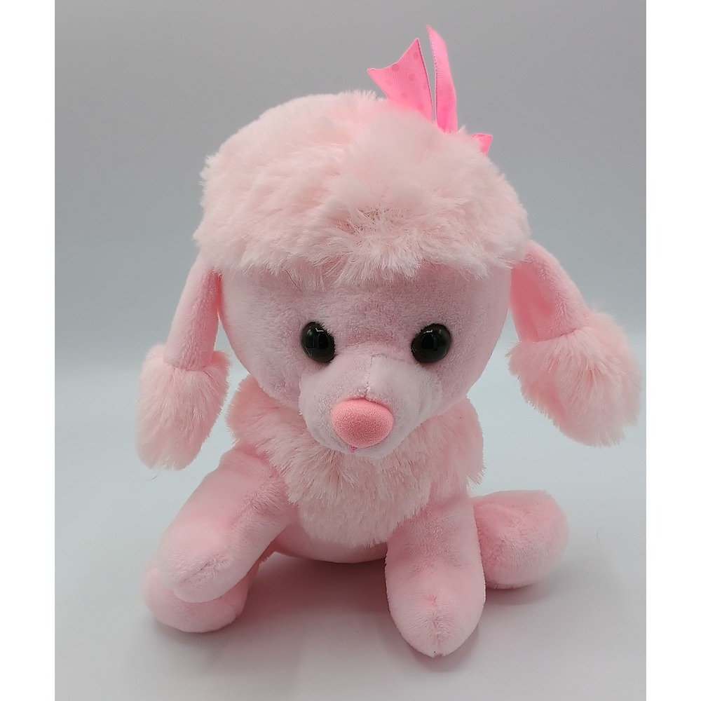7" Dandee Pink Plush Poodle Puppy Dog w/ Polka Dotted Bow B3